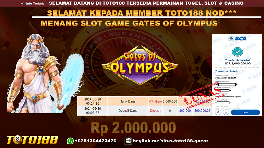 Bukti jp kemenangan slot game gates of olympus 30 juni 2024