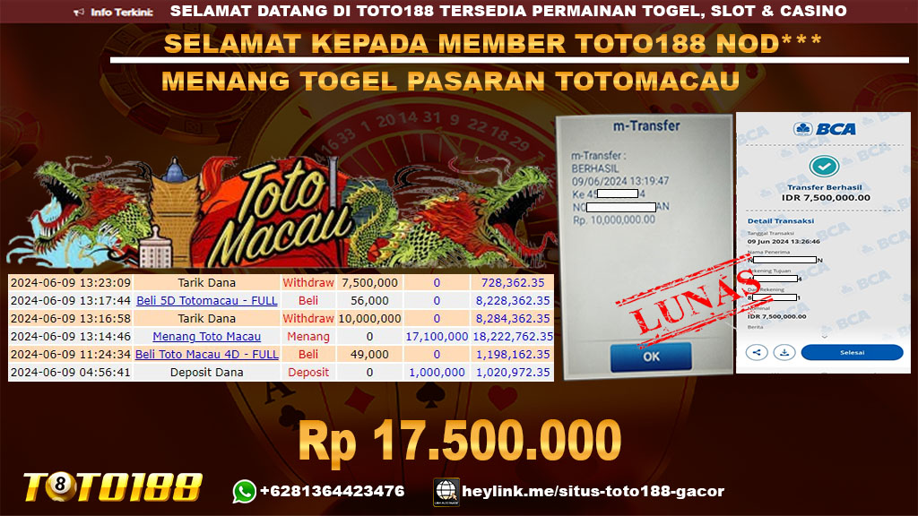 Bukti jpkemenangan togel pasaran totomacau 9 juni 2024