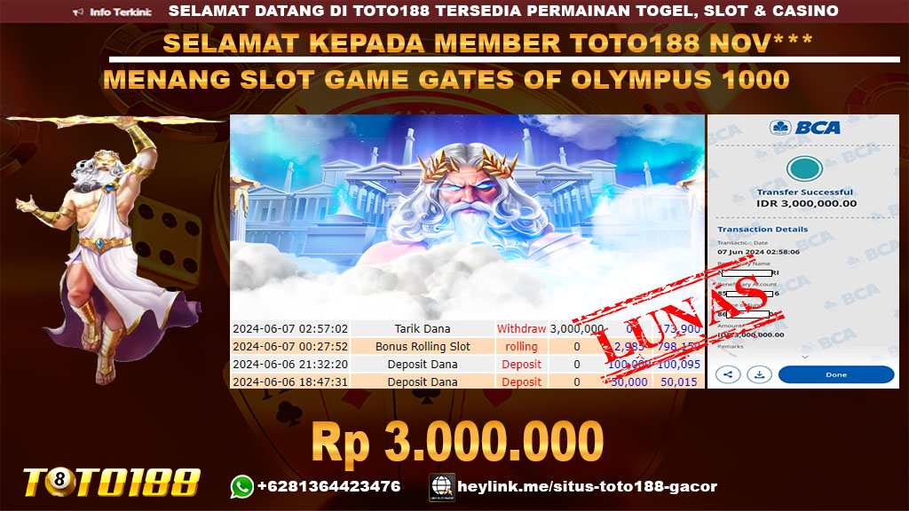 bukti jp kemenangan slot game gates of olympus 1000 7 juni 2024