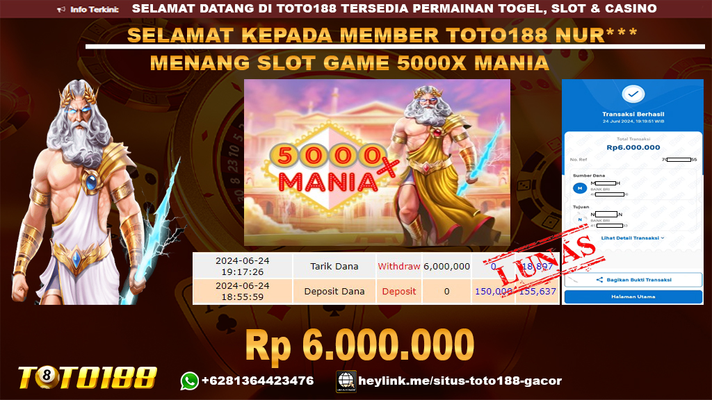 Bukti jp kemenangan slot game 5000x mania 24 juni 2024
