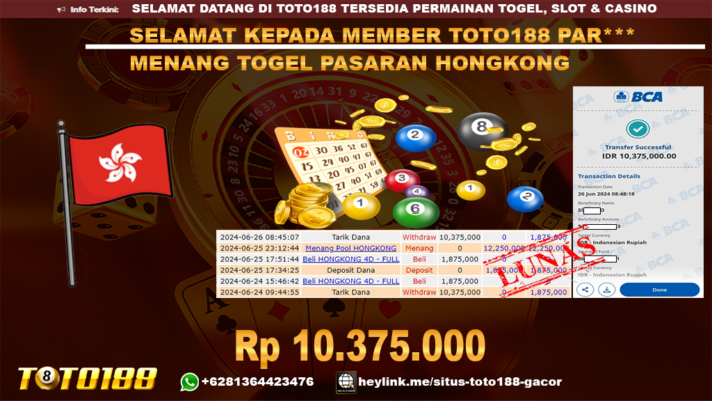 Bukti jp kemenangan togel pasaran hongkong 26 juni 2024