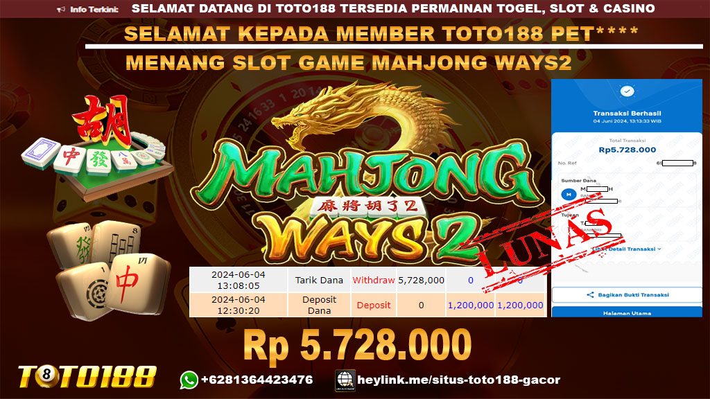 Bukti jp kemenangan slot game mahjong ways2 4 juni 2024