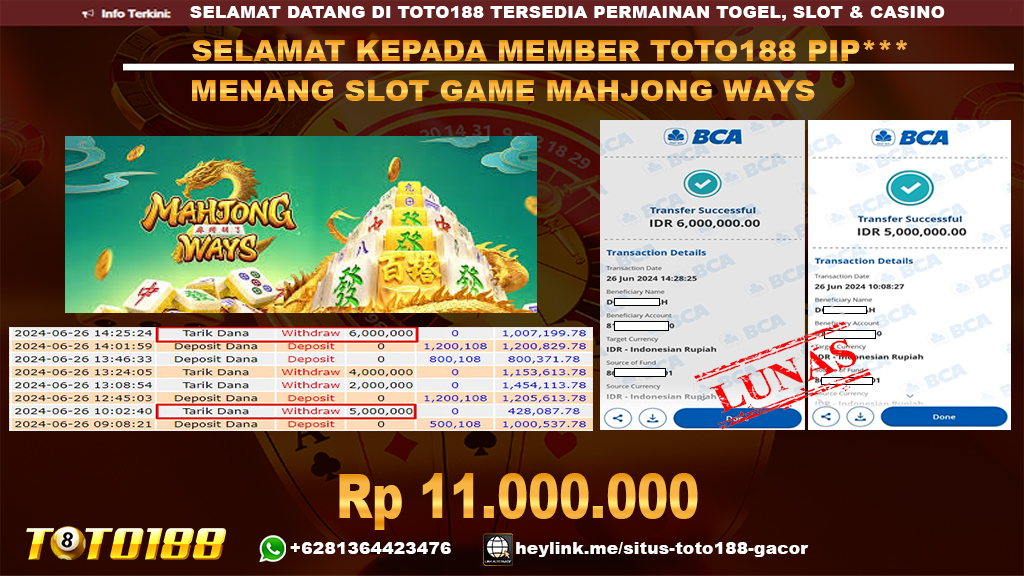 Bukti jp kemenangan slot game mahjong ways 26 juni 2024