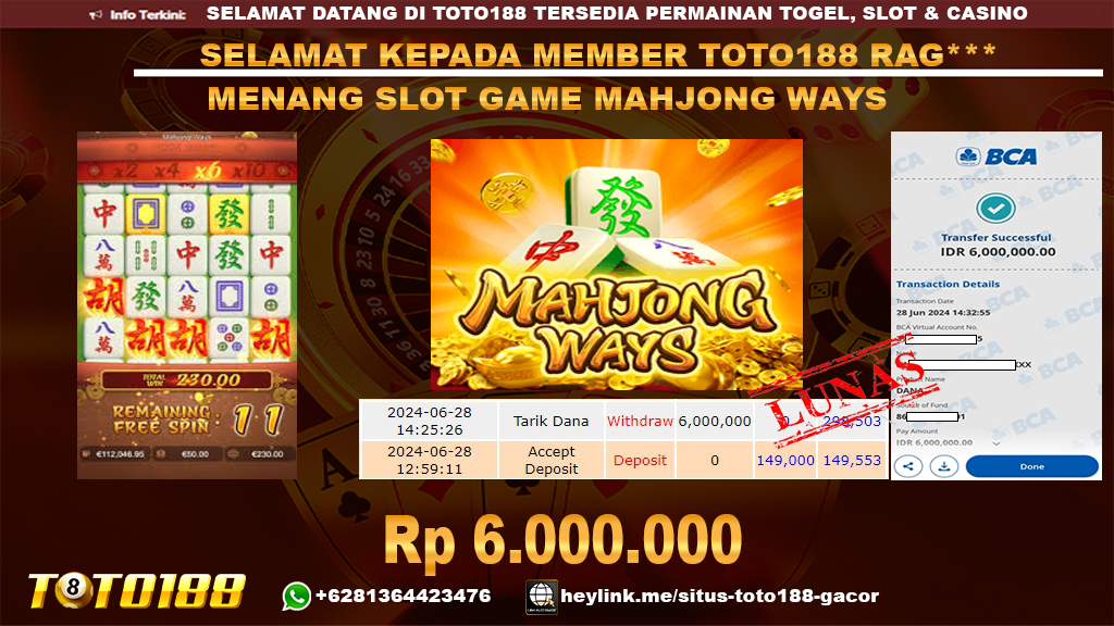 Bukti jp kemenangan slot game mahjong ways 28 juni 2024