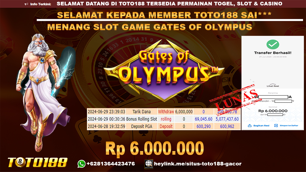 Bukti jp kemenangan slot game gates of olympus 29 juni 2024