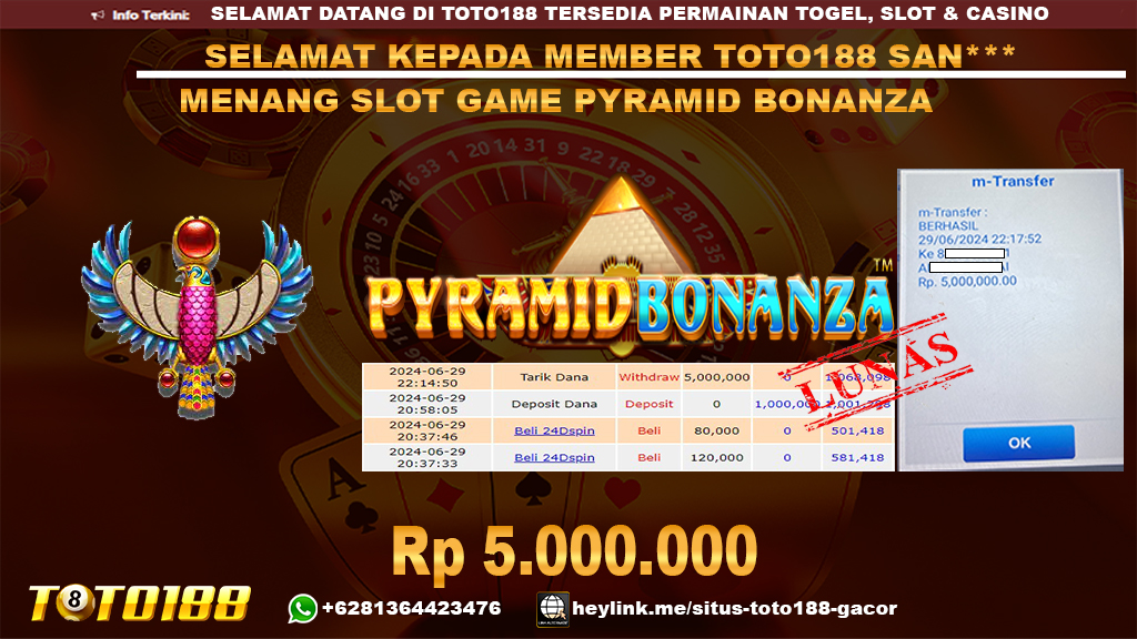 Bukti jp kemenangan slot game pyramid bonanza 29 juni 2024