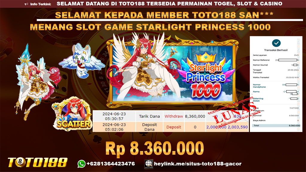 Bukti jp kemenangan slot game starlight princess 1000 23 juni 2024