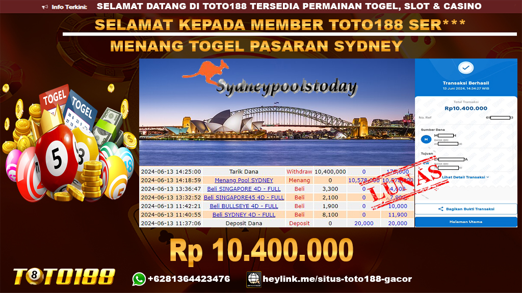 Bukti jp kemenangan togel pasaran sydney 13 juni 2024