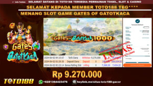 Bukti jp kemenangan slot game gates of gatot kacai 2 juni 2024
