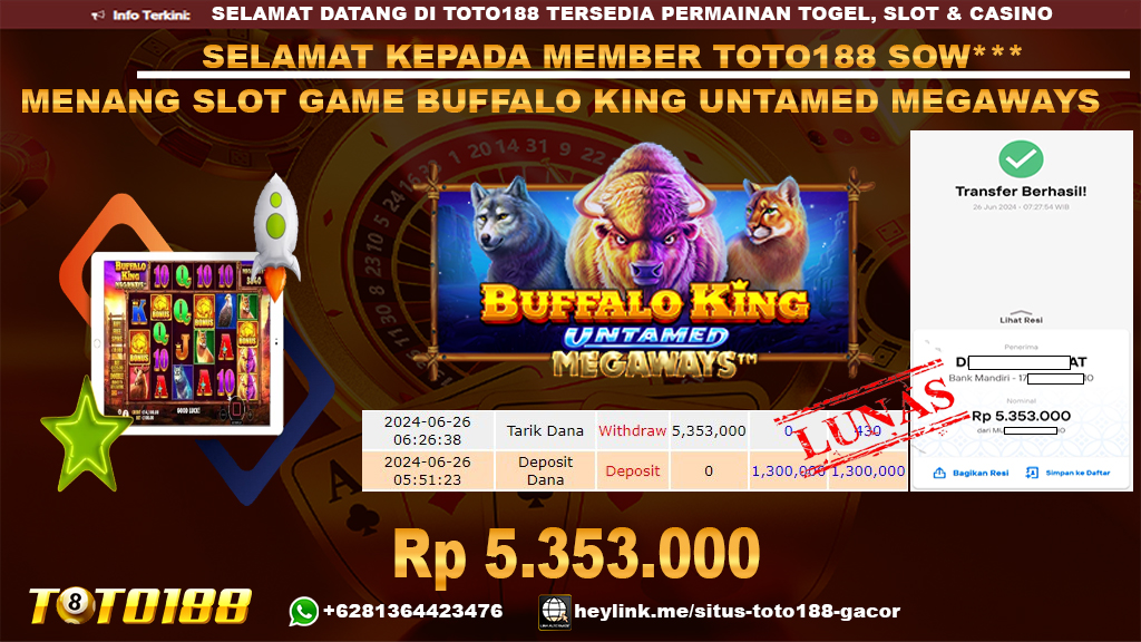 Bukti jp kemenangan slot game buffalo king megaways 26 juni 2024