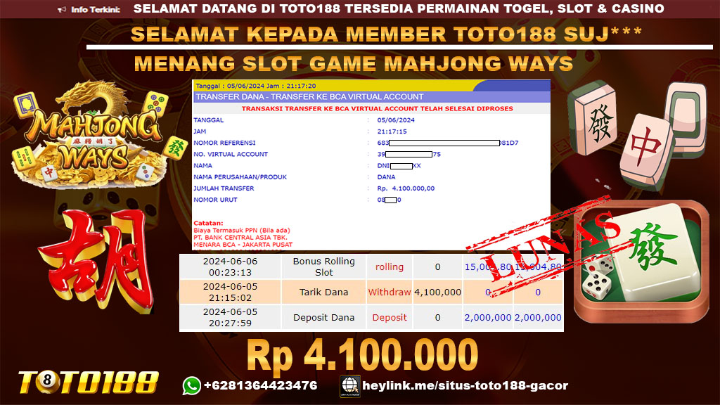 Bukti jp kemenangan slot game mahjong ways 05 juni 2024