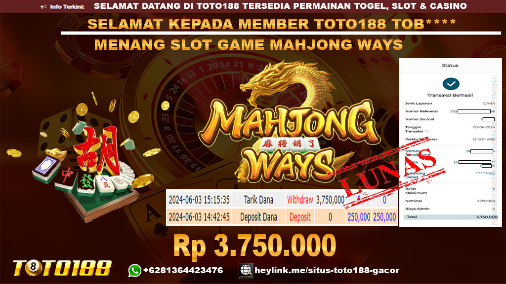 Bukti jp kemenangan slot game mahjong ways 03 juni 2024