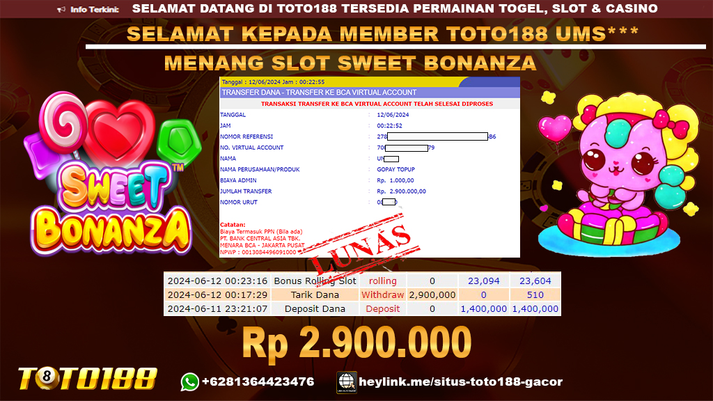 Bukti jp kemenangan slot sweet bonanza 12 juni 2024