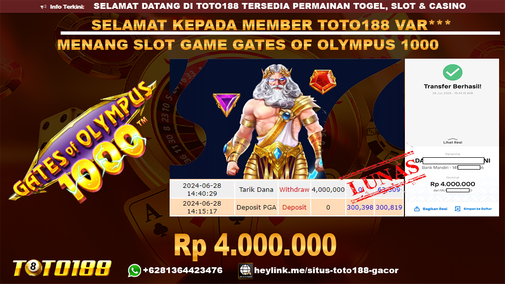 Bukti jp kemenangan slot game gates of olympus 1000 28 juni 2024