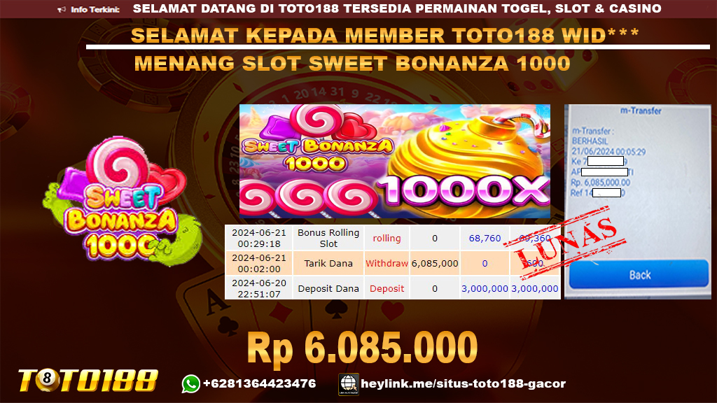 Bukti jp kemenangan slot sweet bonanza 1000 21 juni 2024