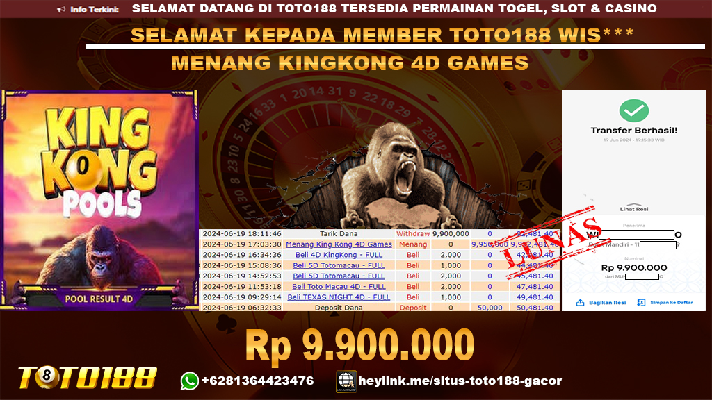 Bukti jp kemenangan kingkong 4d games 19 juni 2024