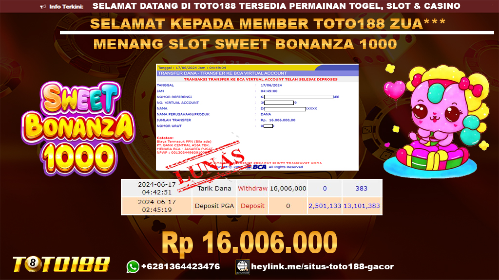 Bukti jp kemenangan slot game sweet bonanza 1000 17 juni 2024