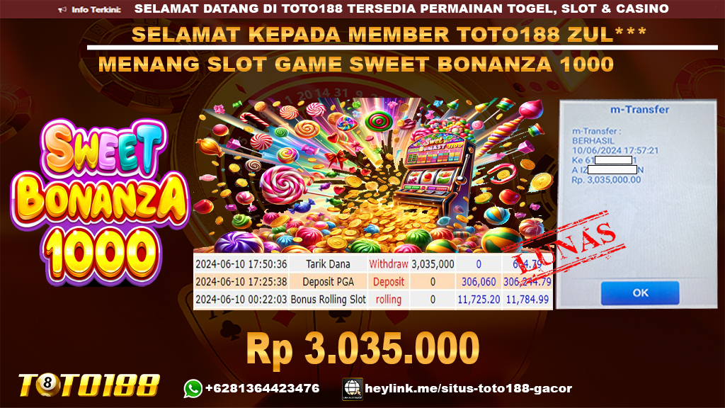 Bukti jp kemenangan slot game sweet bonanza 1000 10 juni 2024