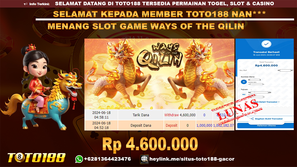 Bukti jp kemenangan slot game ways of the qilin 18 juni 2024