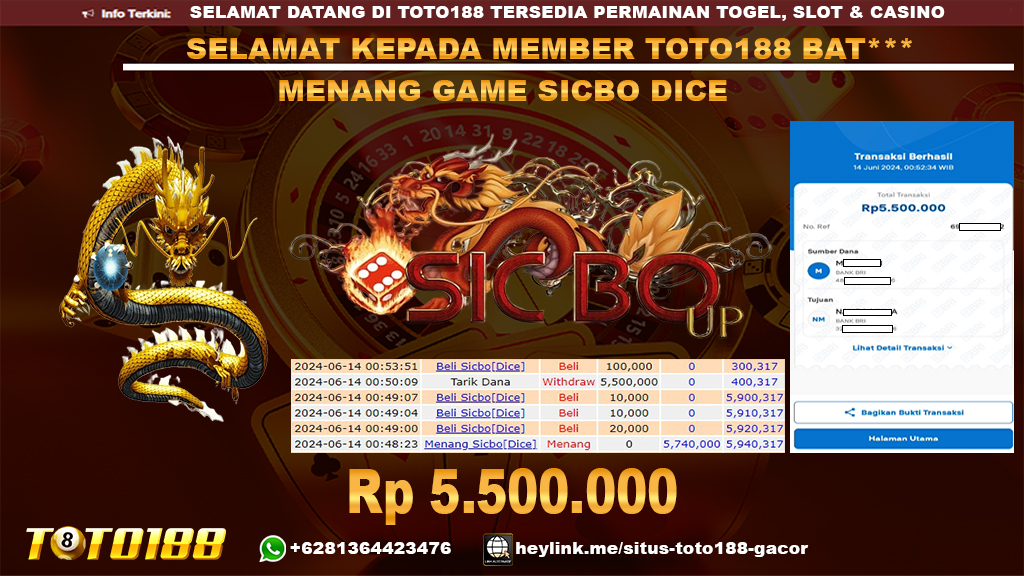 Bukti jp kemengan sicbo dice 14 juni 2024