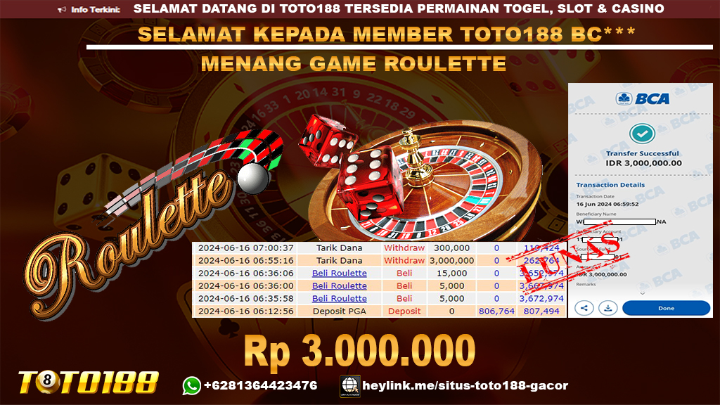Bukti jp kemenangan game roulette 16 juni 2024