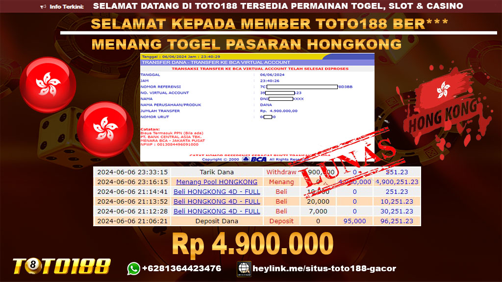 Bukti jp kemenangan togel pasaran hongkong 6 uni 2024
