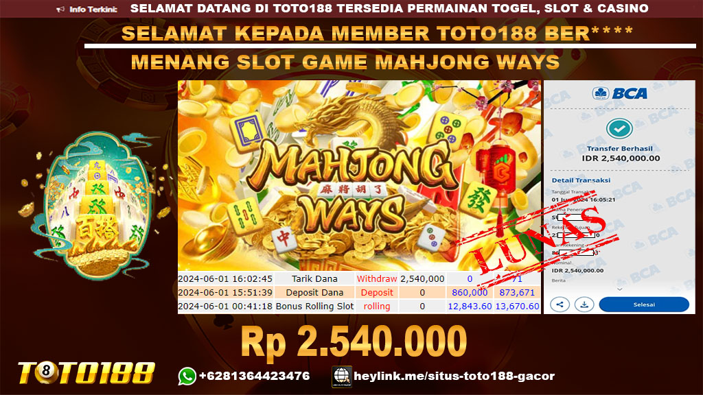 Bukti jp kemenangan slot game mahjong ways 01 juni 2024