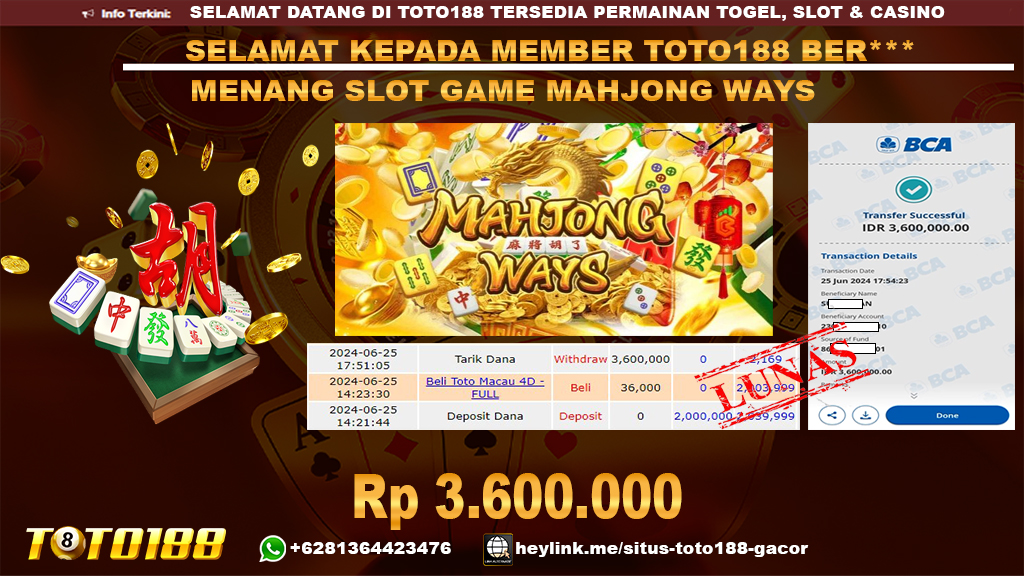 Bukti jp kemenangan slot game mahjong ways 25 juni 2024