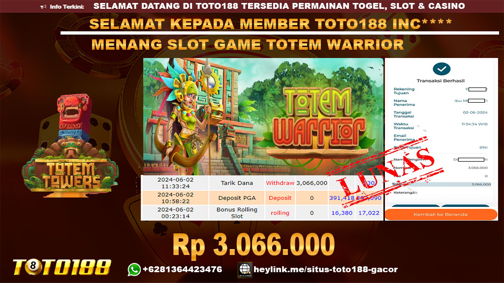 Bukti jp kemenangan slot game totem warrior 2 juni 2024