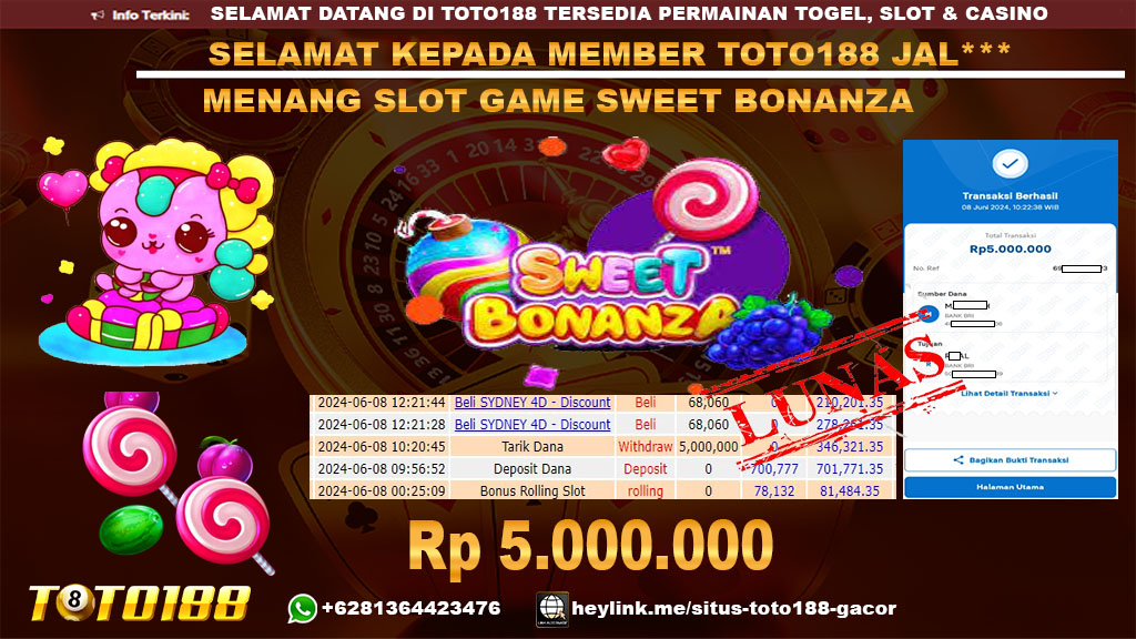 Bukti jp kemenangan slot game sweet bonanza 8 juni 2024