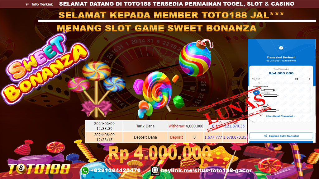 Bukti jp kemenangan slot sweet bonanza 9 juni 2024