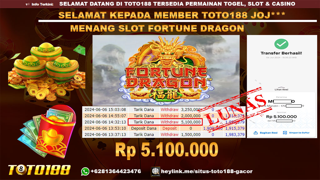 Bukti jp kemenangan slot game fortune dragon 6 juni 2024