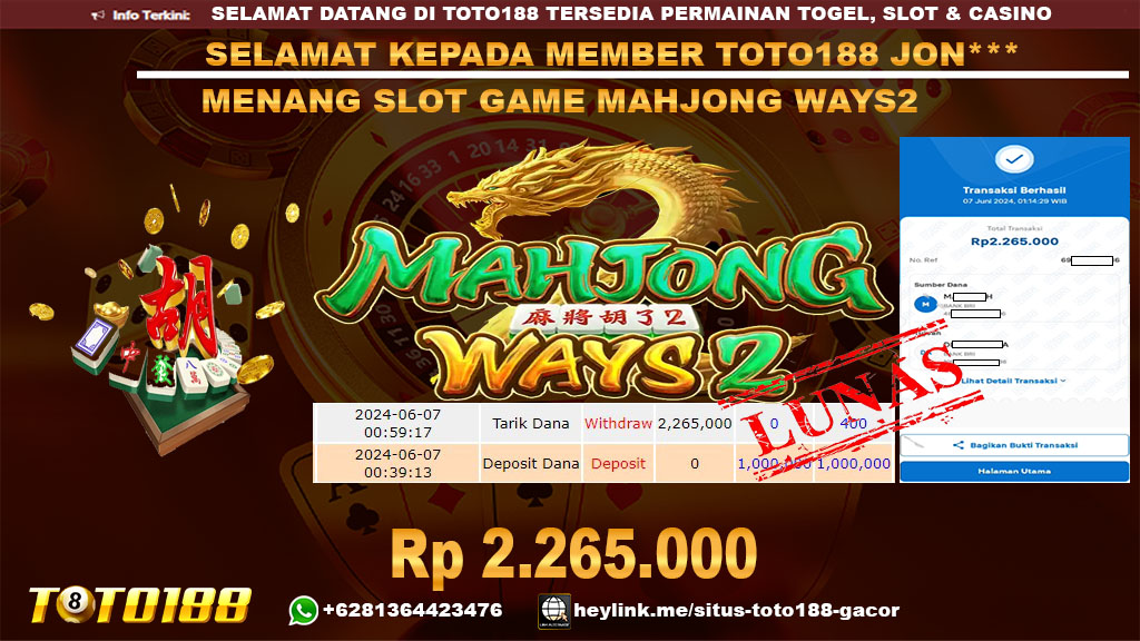 Bukti jp kemenangan slot game mahjong ways2 7 juni 2024