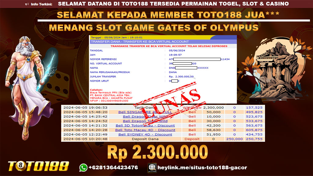 Bukti jp kemenangan slot game gates of olympus 5 juni 2024
