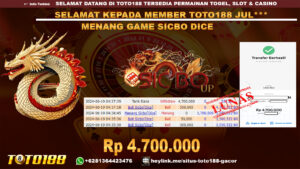 Bukti jp kemenangan game sicbo dice 19 JUni 2024