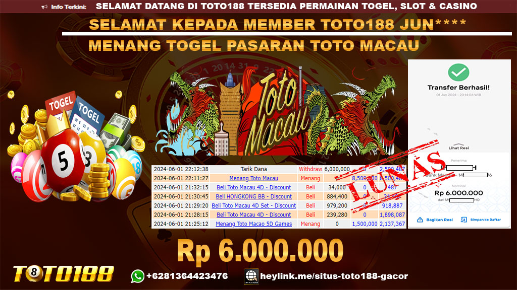 Bukti jp kemenangan togel pasaran toto macau 01 juni 2024