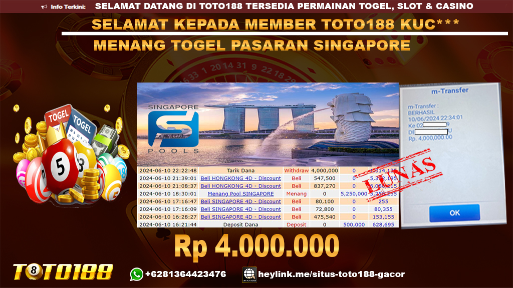 Bukti jp kemenangan togel pasaran singapore 10 juni 2024