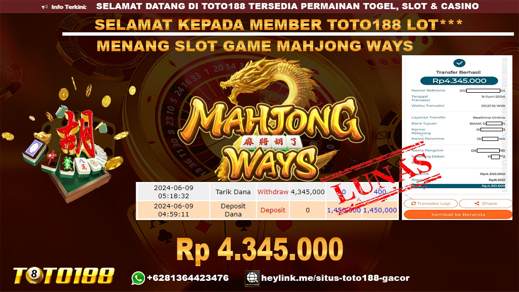 Bukti jp kemenangan slot game mahjong ways 9 juni 2024