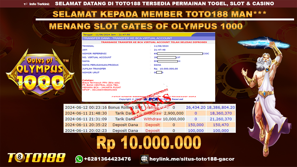 Bukti jp kemenangan gates of olympus 1000 11 juni 2024