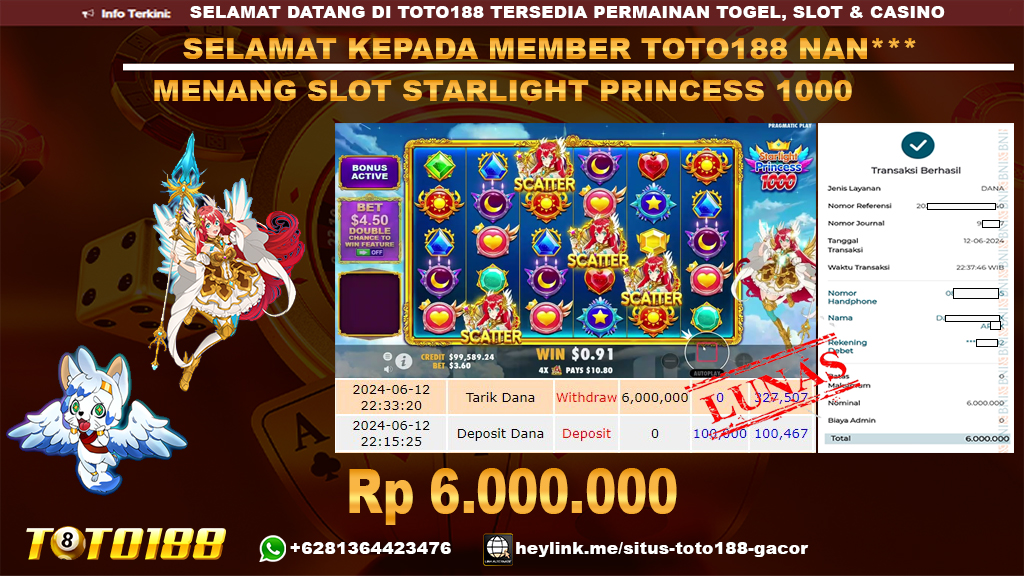 Bukti jp kemenangan slot starlight princess 1000 12 juni 2024