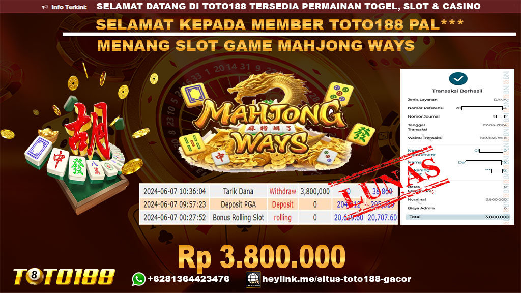 Bukti jp kemenangan slot game mahjong ways 7 juni 2024