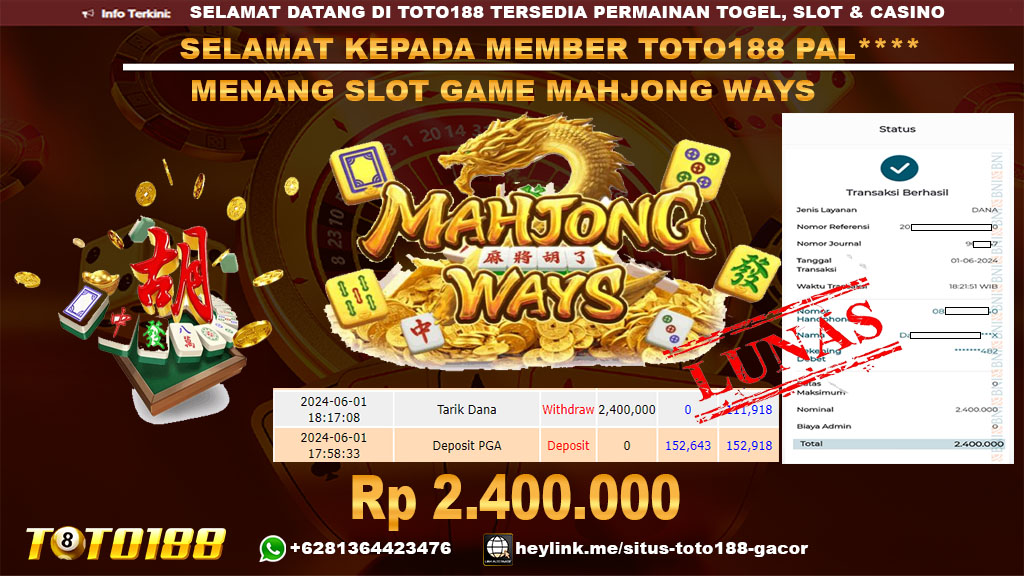 Bukti jp kemenangan slot game mahjong ways 1 juni 2024