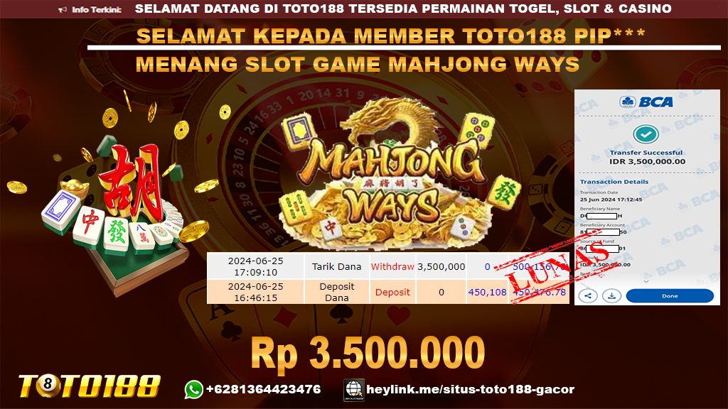 Bukti jp kemenangan slot game mahjong ways 25 juni 2024
