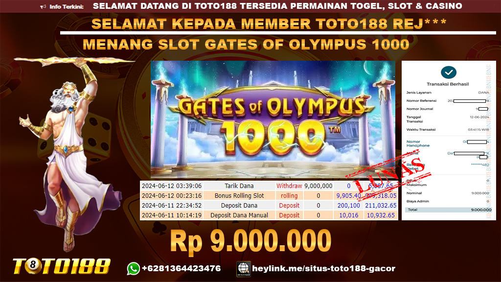 Bukti jp kemenangan slot game gates of olympus 1000 12 juni 2024