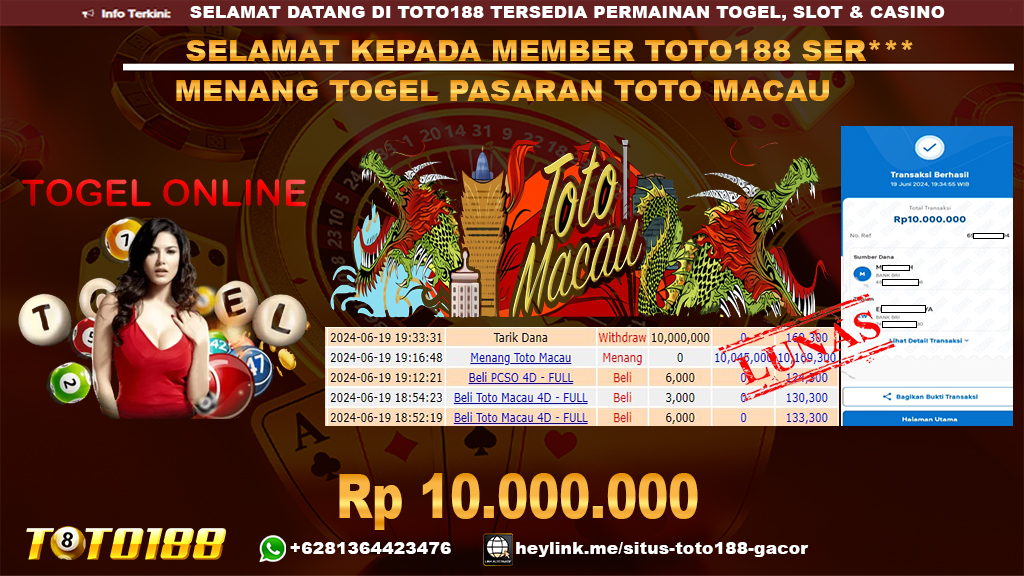 Bukti jp kemenangan togel pasaran toto macau 19 juni 2024