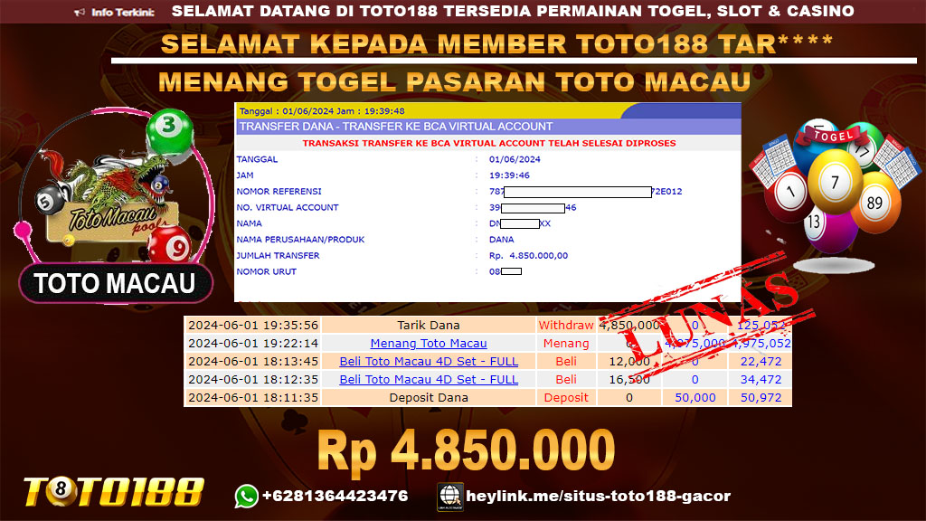 Bukti jp kemenangan togel pasaran toto macau 01 juni 2024