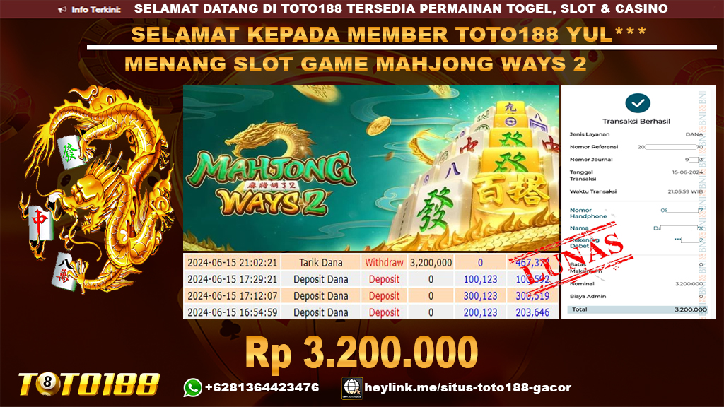 Bukti jp kemenangan slot game mahjong ways2 15 juni 2024