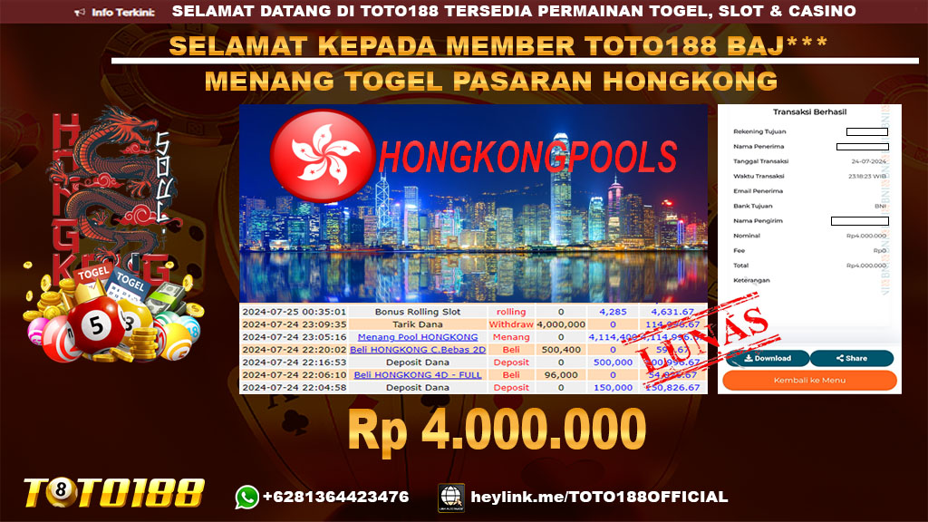 Bukti JP Kemenangan TOGEL PASARAN HONGKONG 24 jul 24