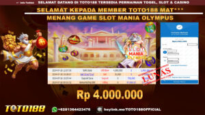 Bukti JP Kemenangan GAME SLOT MANIA OLYMPUS 26 jul 24