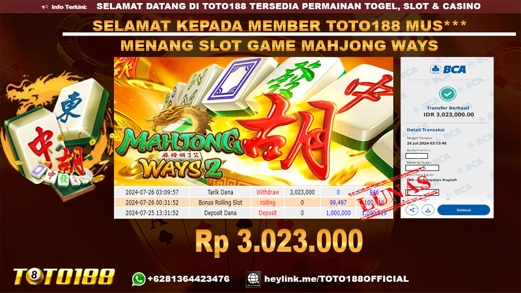 Bukti JP Kemenangan SLOT GAME MAHJONG WAYS 26 jul 24